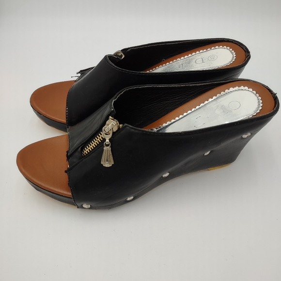 D.F Size 40 Black Leather Mule Shoes - Picture 1 of 15